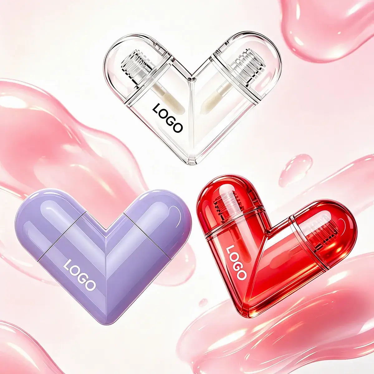 Creative lip gloss containers with heart-shaped dual-ended designs for custom beauty packaging, Kaiya