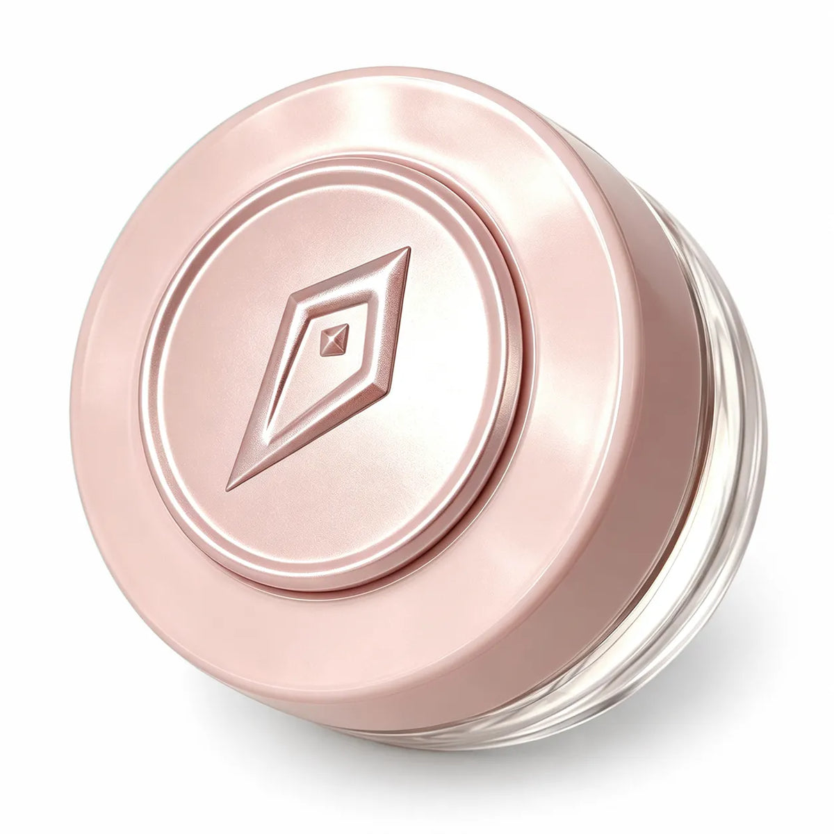 Kaiya cosmetic container with a pink lid and a raised metal logo badge