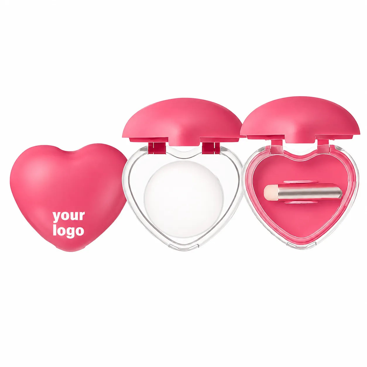 KAIYA custom cosmetic jars in heart-shaped design with clear body and pink cap for creative makeup jar packaging