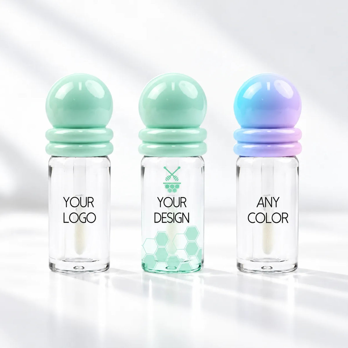 Round Lip Gloss Containers with Double-Ring Ball Caps – C27100