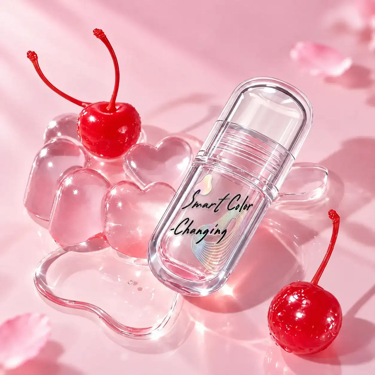 Kaiya custom lip gloss tubes with raised logo lettering and iridescent transfer label details