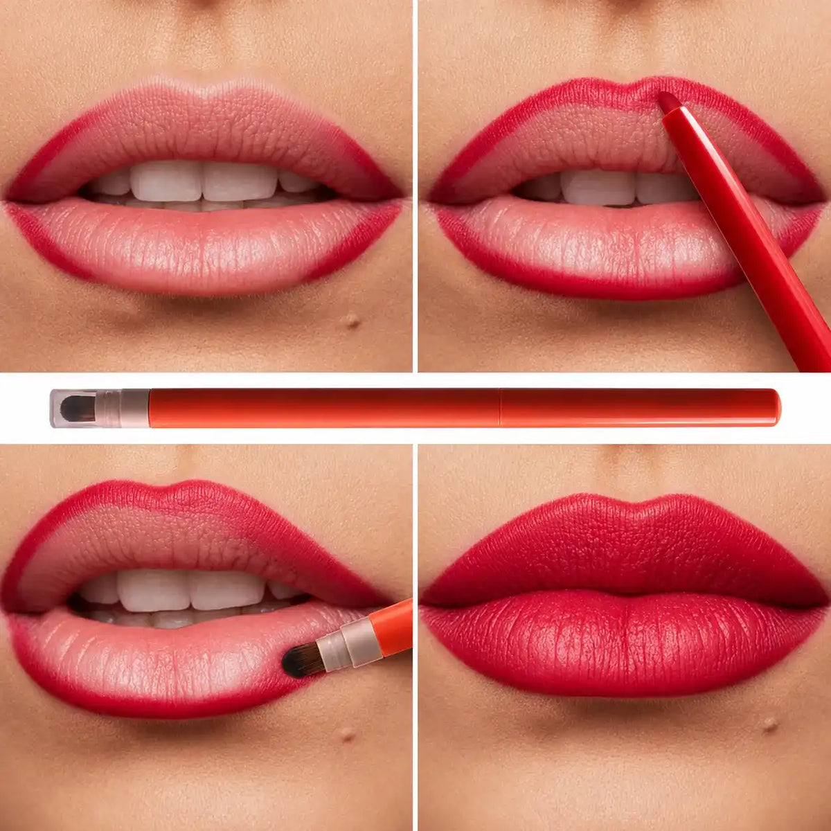 Kaiya custom lip liner showing color payoff, precise outlining, blending and setting performance across the finished lip look.