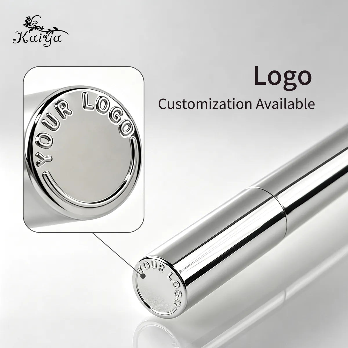 Close-up of a dimensional YOUR LOGO design around the circular end surface of an A67055 lip gloss tube