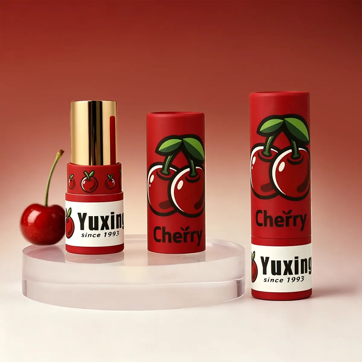 Kaiya eco friendly lipstick packaging with cherry printed paper tube design for custom lipstick projects.
