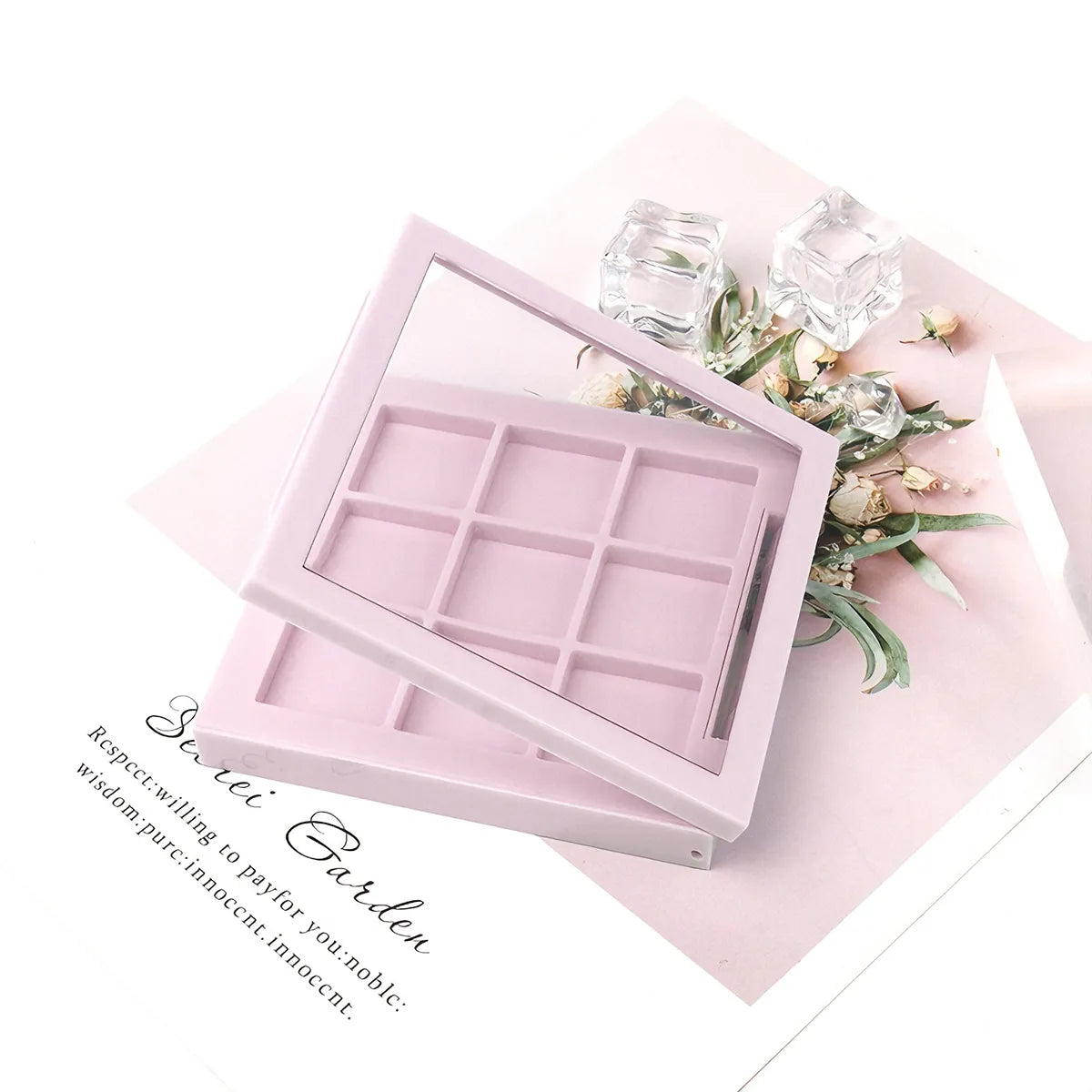 9-pan empty eyeshadow palette packaging with square layout from Kaiya