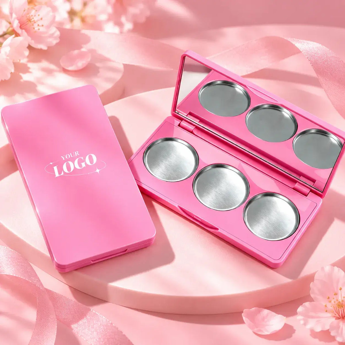 KAIYA empty eyeshadow palette with mirror and three refillable metal pans
