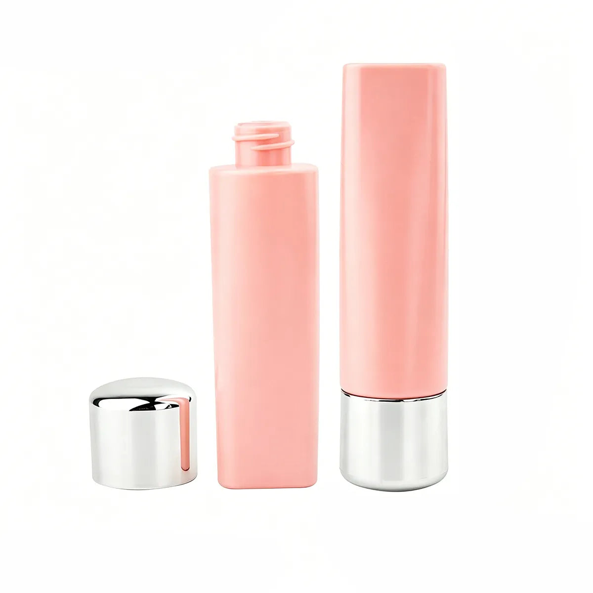 Empty foundation pump bottle in pink cylindrical packaging by Kaiya
