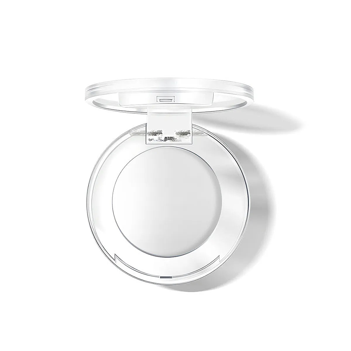 KAIYA empty highlighter palette in clear round compact design for highlighter, shimmer, or small glow makeup products