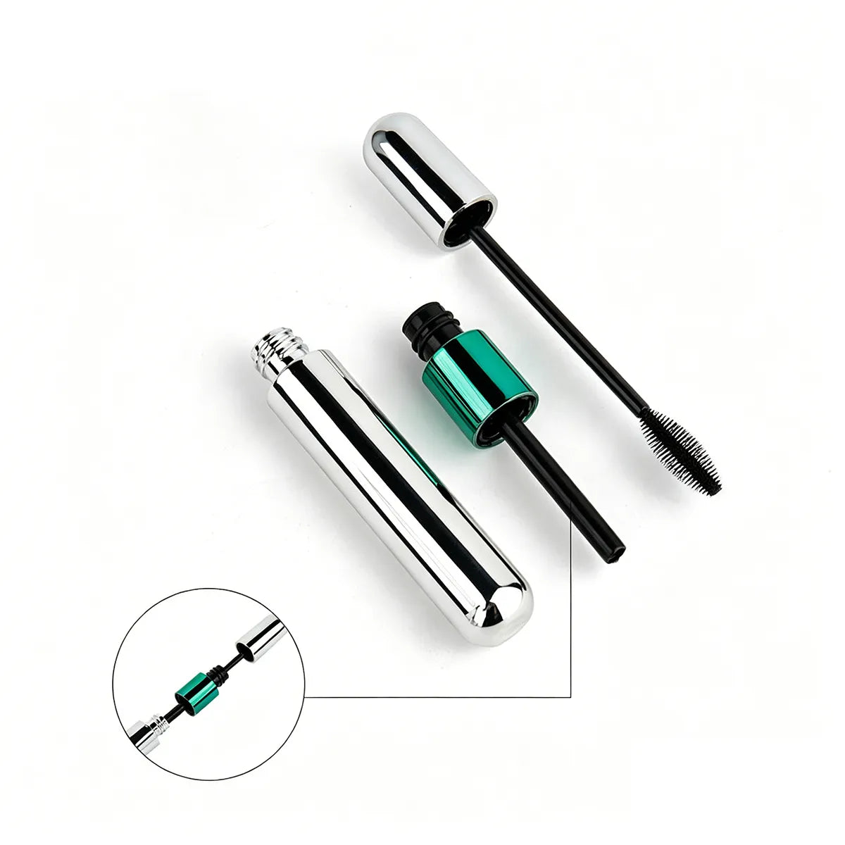 Kaiya empty mascara tube and wand packaging with metallic cap and custom brush design