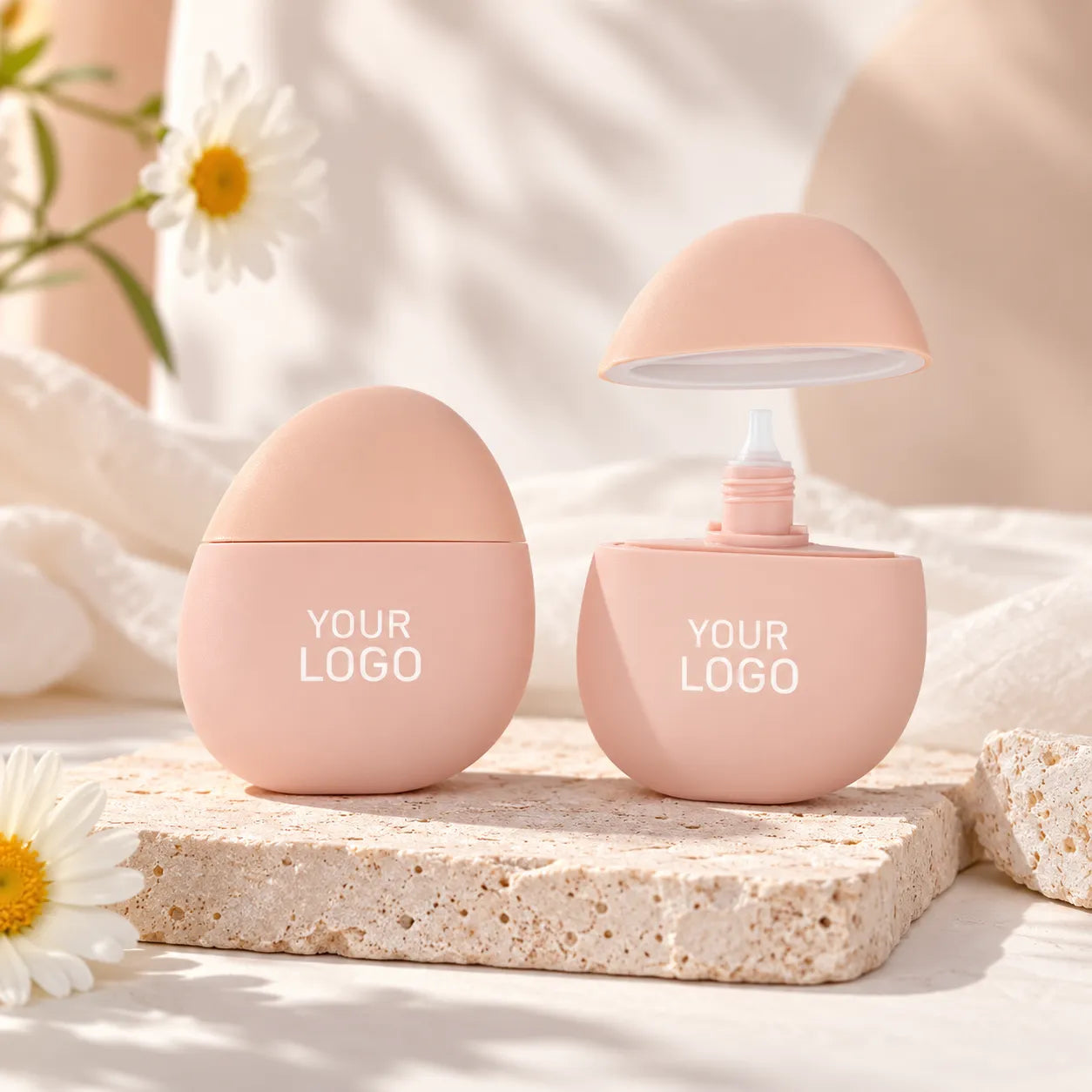 KAIYA empty sunscreen bottle in pink oval design for sunscreen lotion, cream, or travel-size sun care packaging