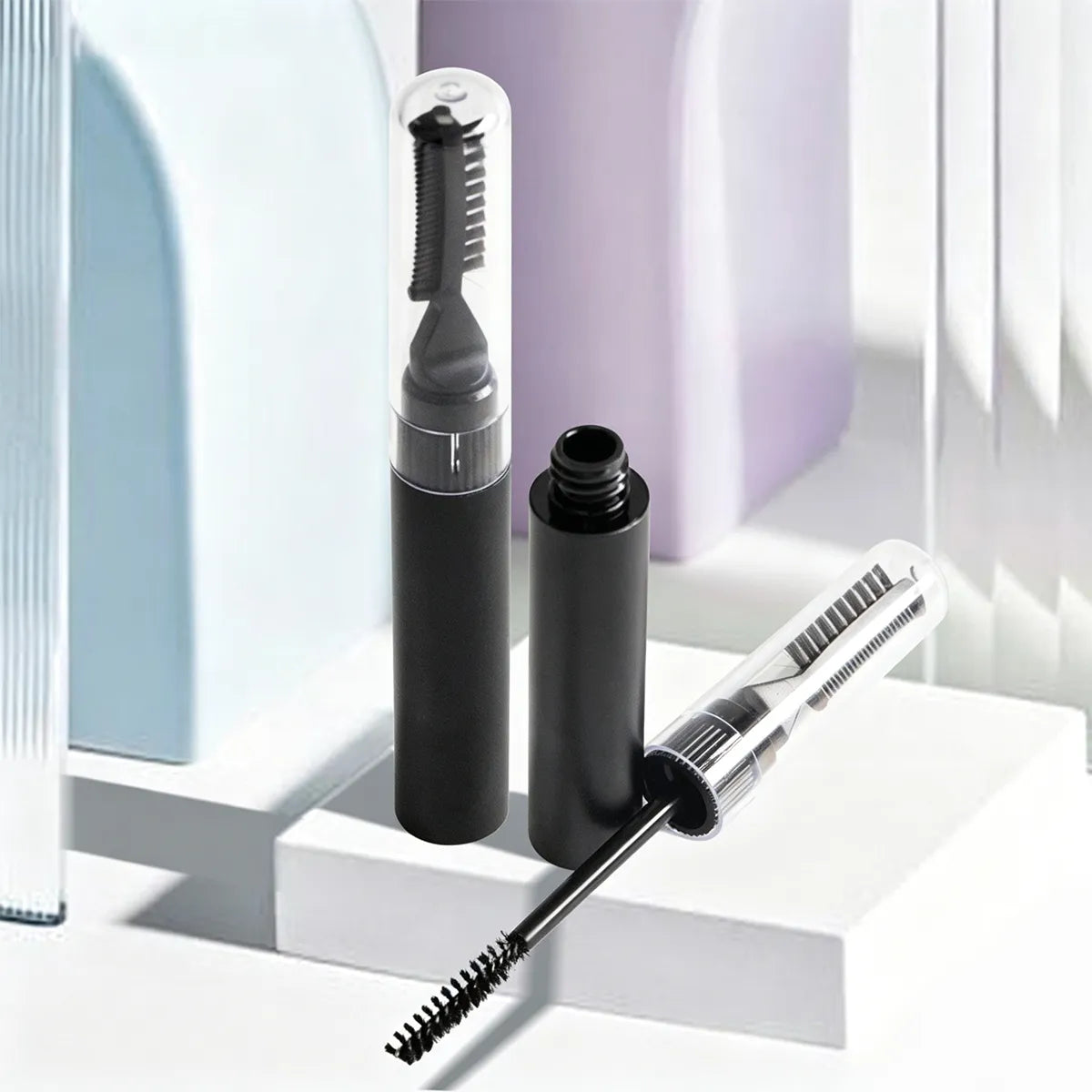 Kaiya eyebrow gel container in a multi tool eyebrow package design with comb and spoolie applicators