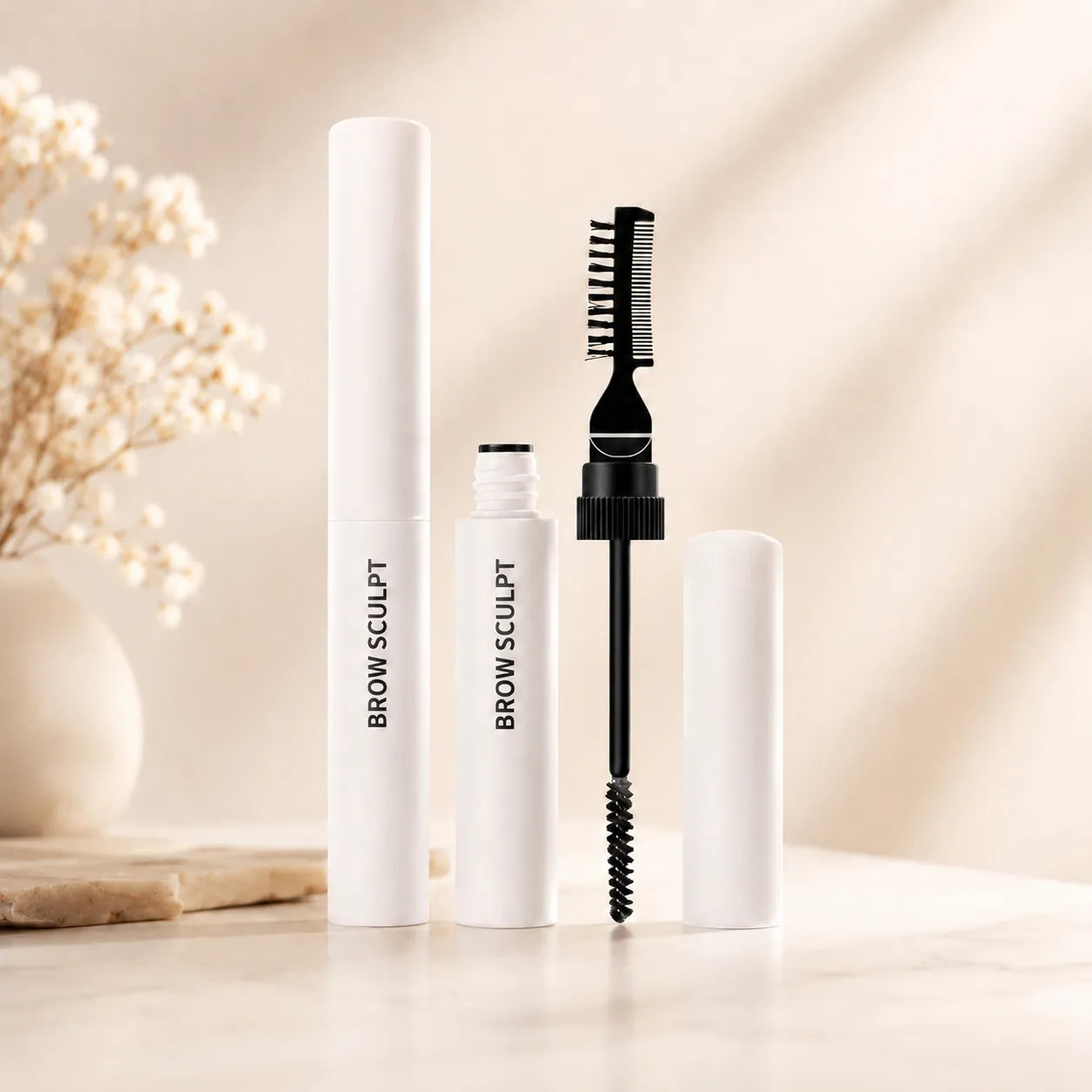 Eyebrow gel white tube by KAIYA, featuring clean white eyebrow packaging for color cosmetic use.
