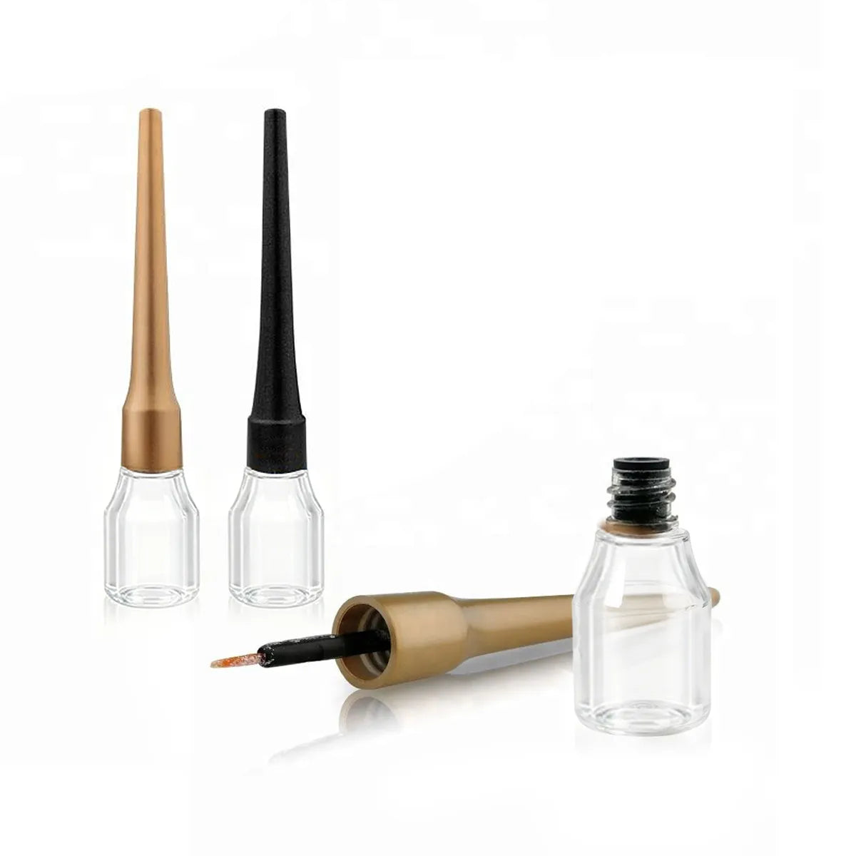 Kaiya eyeliner packaging design with unique liquid eyeliner bottle shapes and decorative cap styles