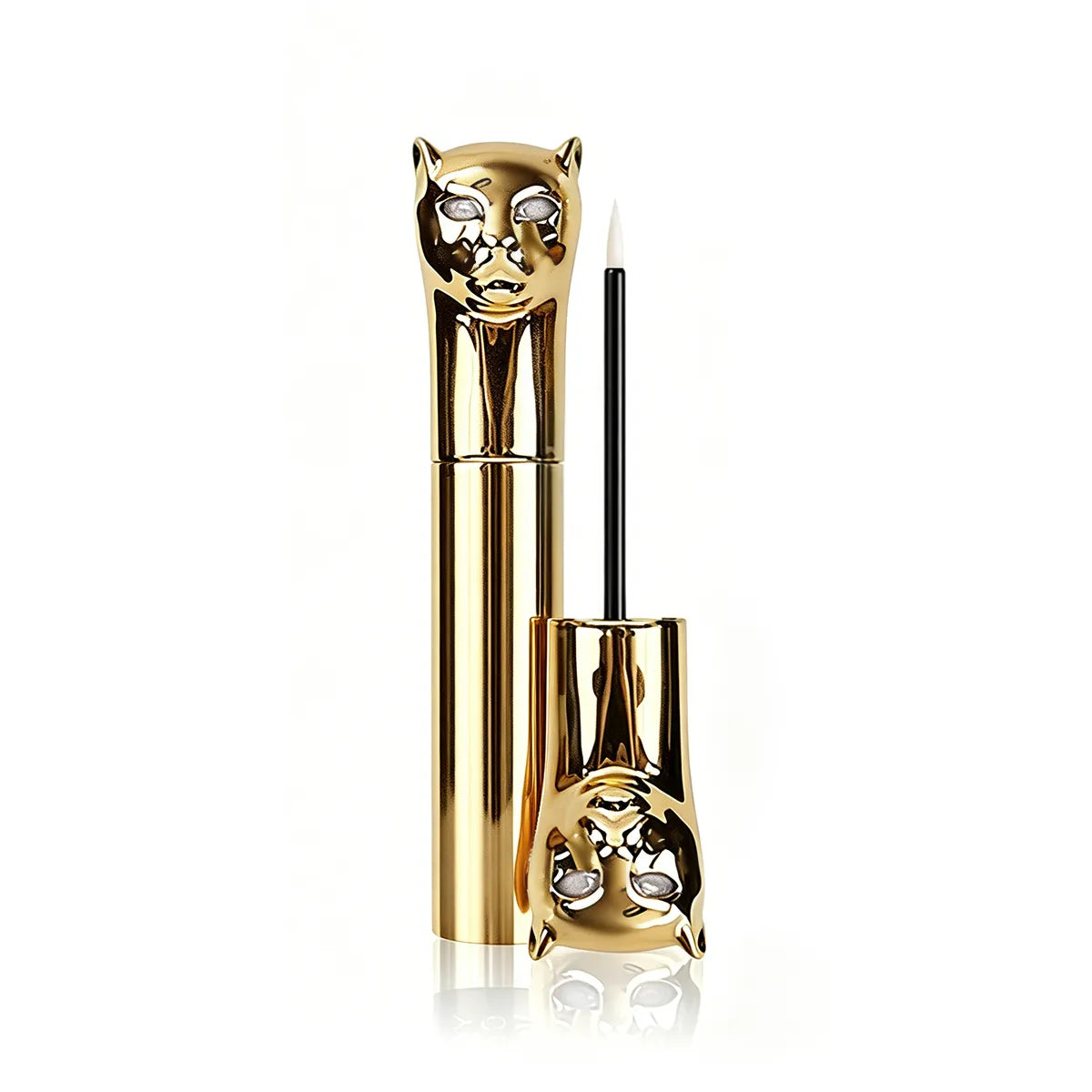 Kaiya eyeliner tube containers with gold vacuum metallized surface and decorative cap design for custom eye makeup packaging.