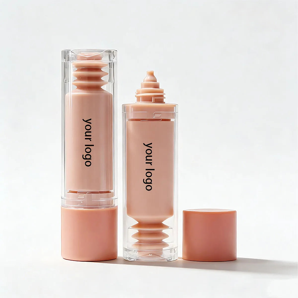 Kaiya foundation pink bottle with clear outer shell and custom logo design for liquid foundation packaging.