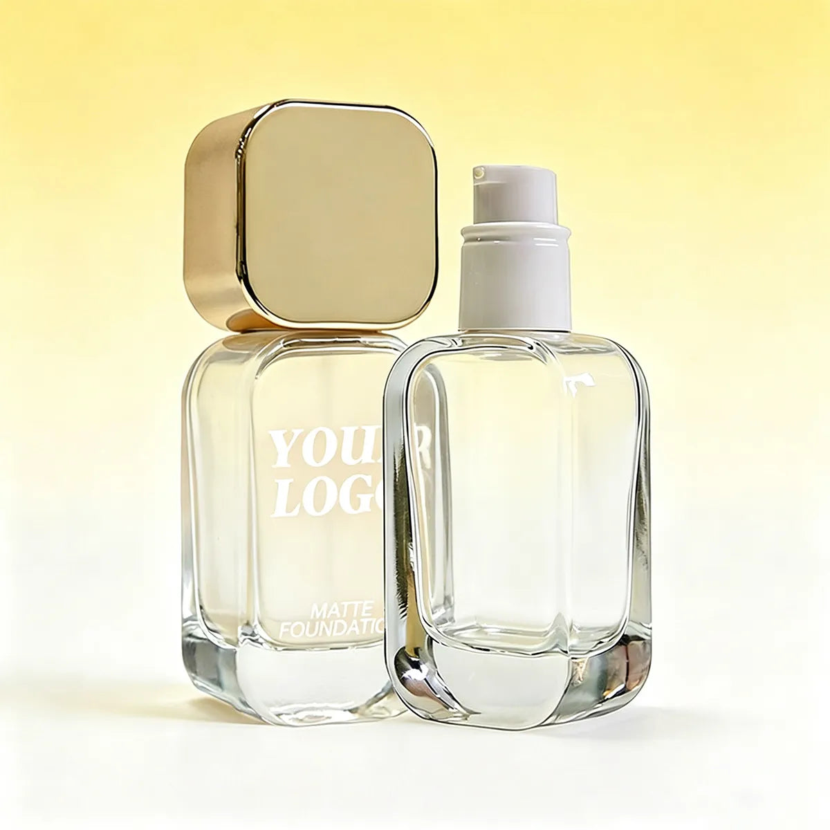 KAIYA glass cosmetic bottles with square and rounded shapes for foundation and liquid makeup packaging