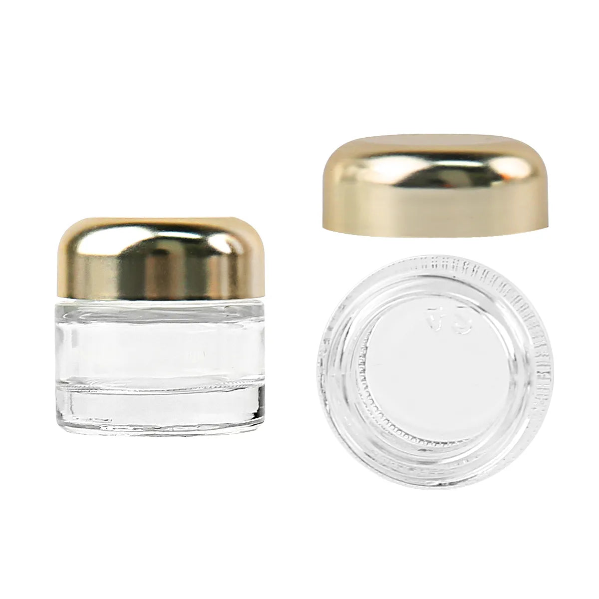 Kaiya glass lip balm containers in clear glass cosmetic jars with lids and gold cap