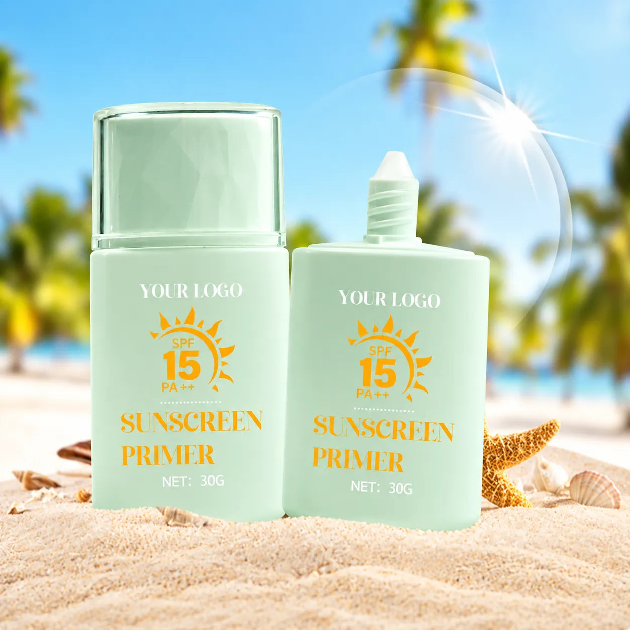 green sunscreen bottle for custom sunscreen packaging and summer sun care products