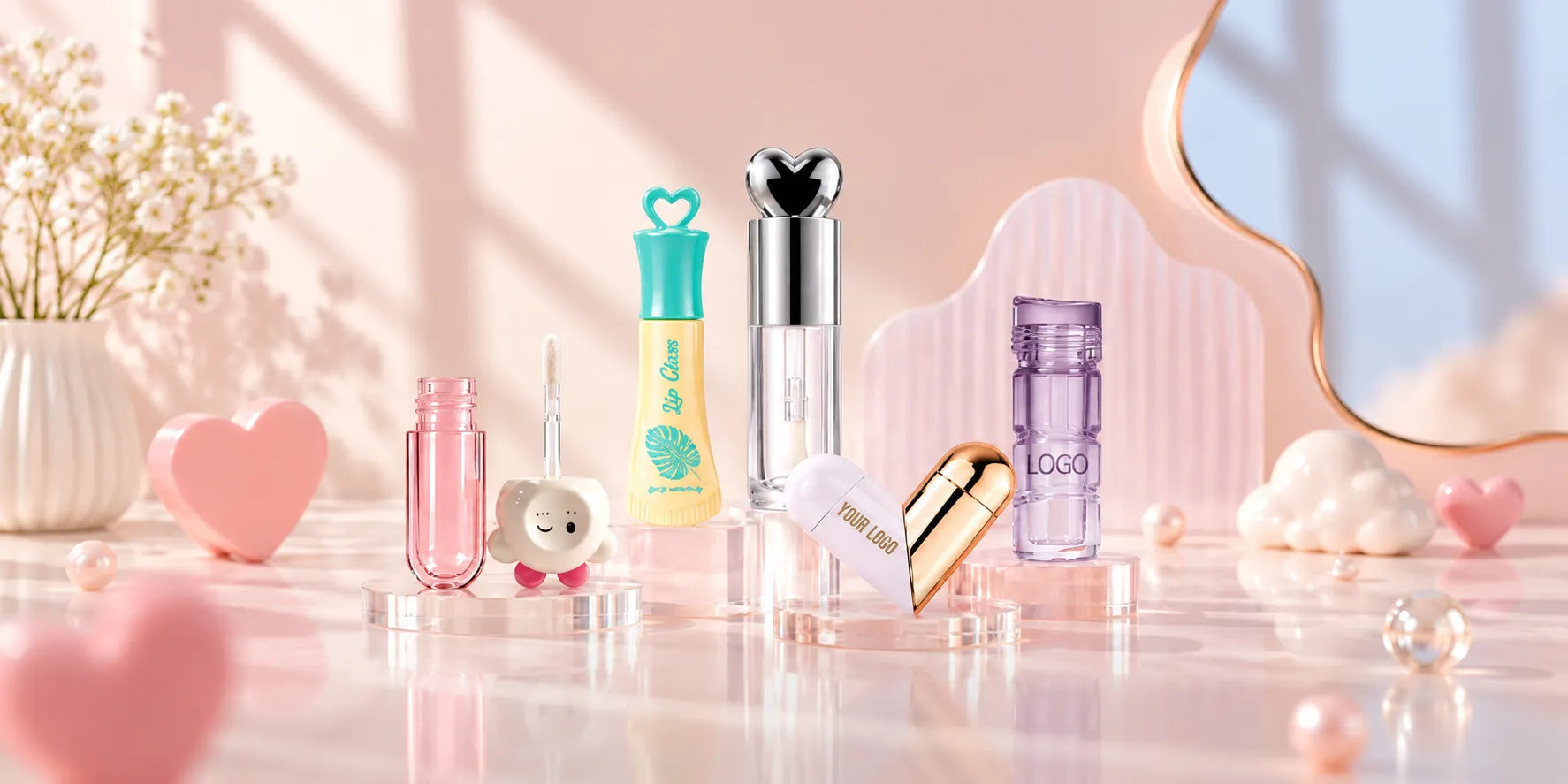 Lip gloss bottles from a custom lip gloss bottle manufacturer for beauty brands