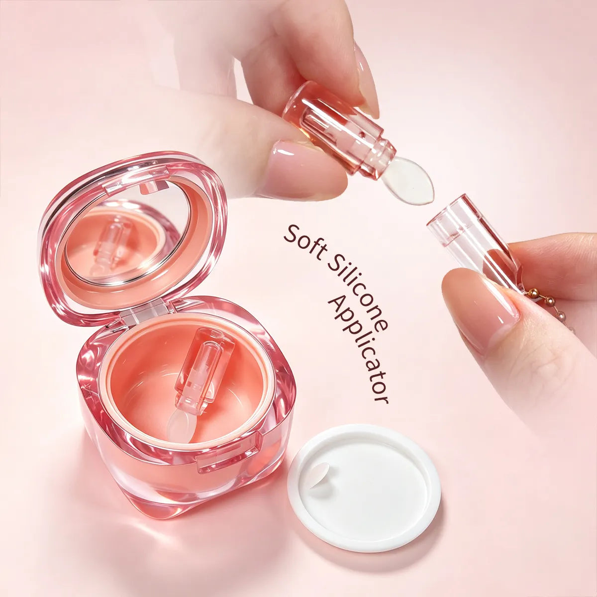 KAIYA lip gloss jar with integrated soft silicone applicator for cleaner product pickup and storage
