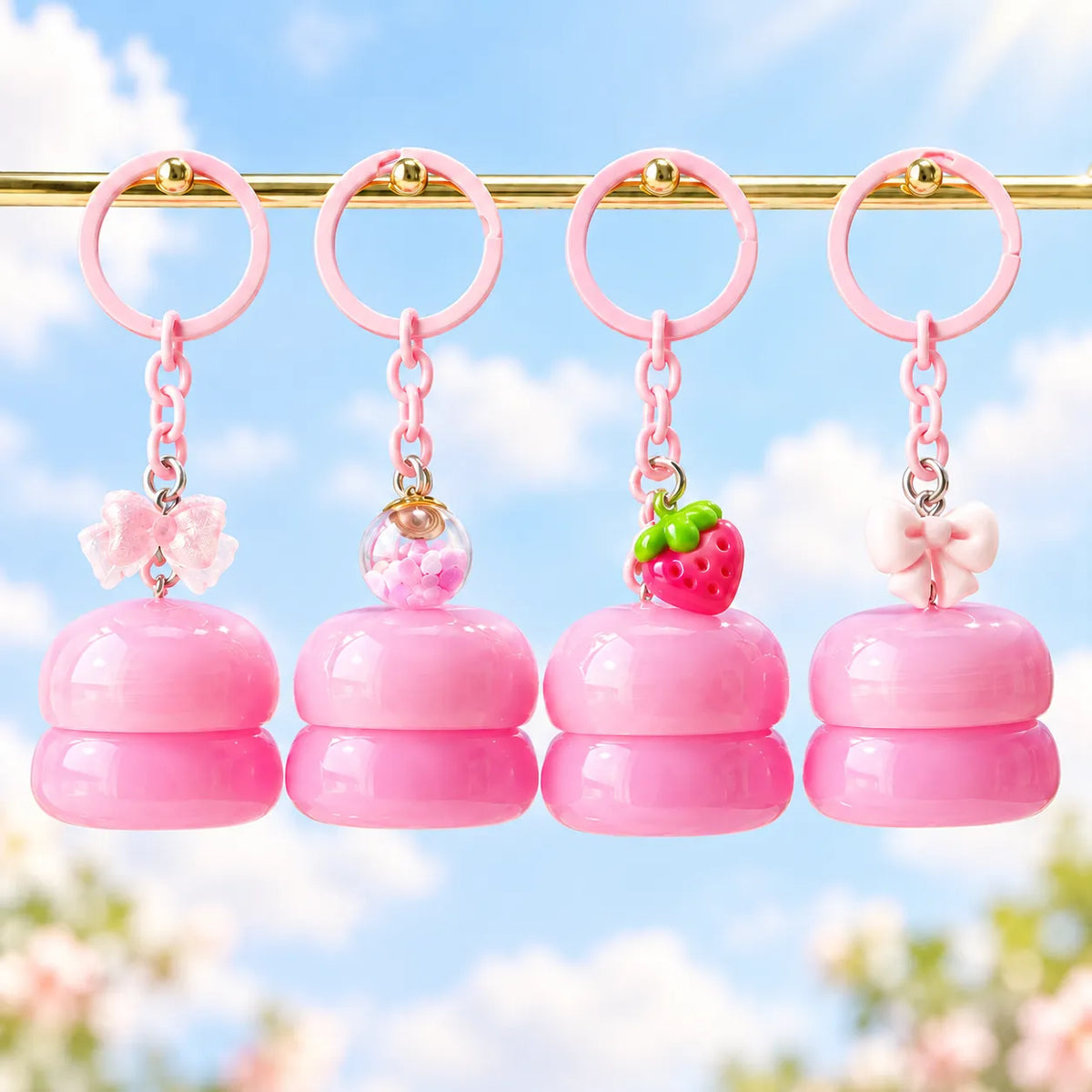 KAIYA portable lip gloss jars with decorative keychain attachments for compact cosmetic collections
