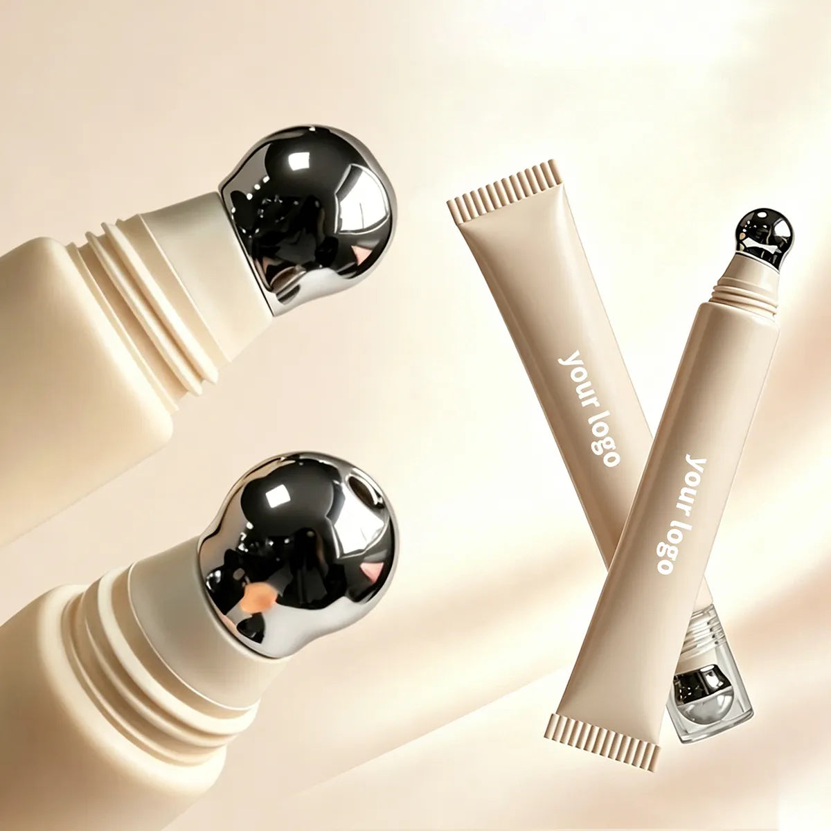 KAIYA lip gloss squeeze tubes with rounded cooling metal applicator tips for smooth direct application.
