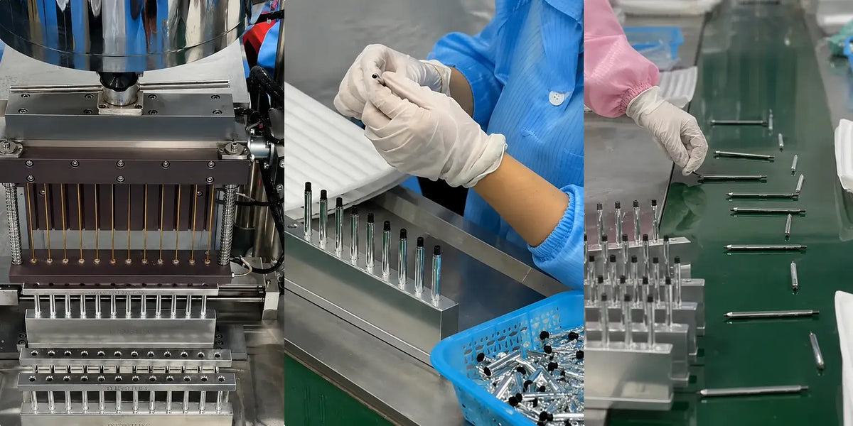 KAIYA lip liner manufacturer with automated filling equipment and workers inspecting lip liner components on the production line