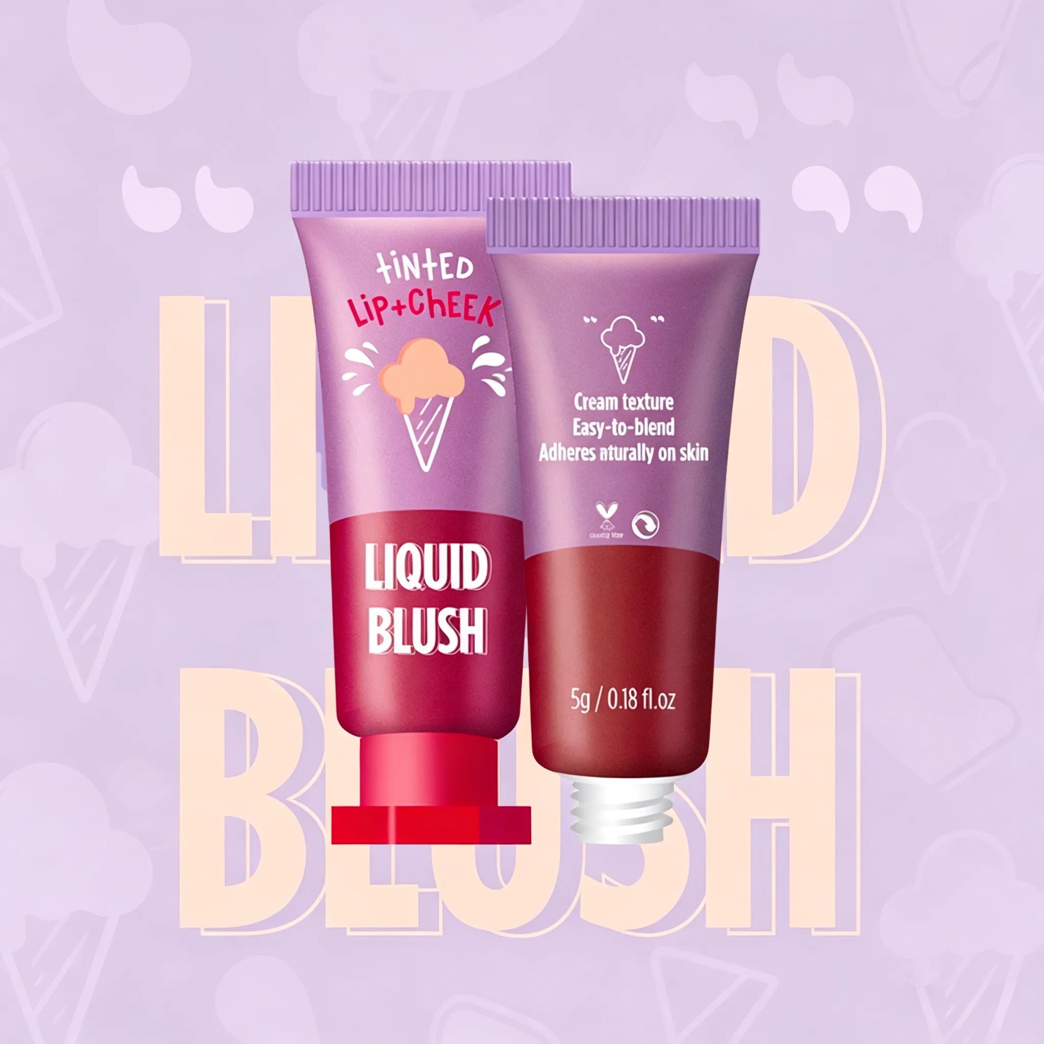 Kaiya liquid blush tube with screen printing cosmetic bottles style, featuring custom printed logo and artwork for cheek makeup packaging.