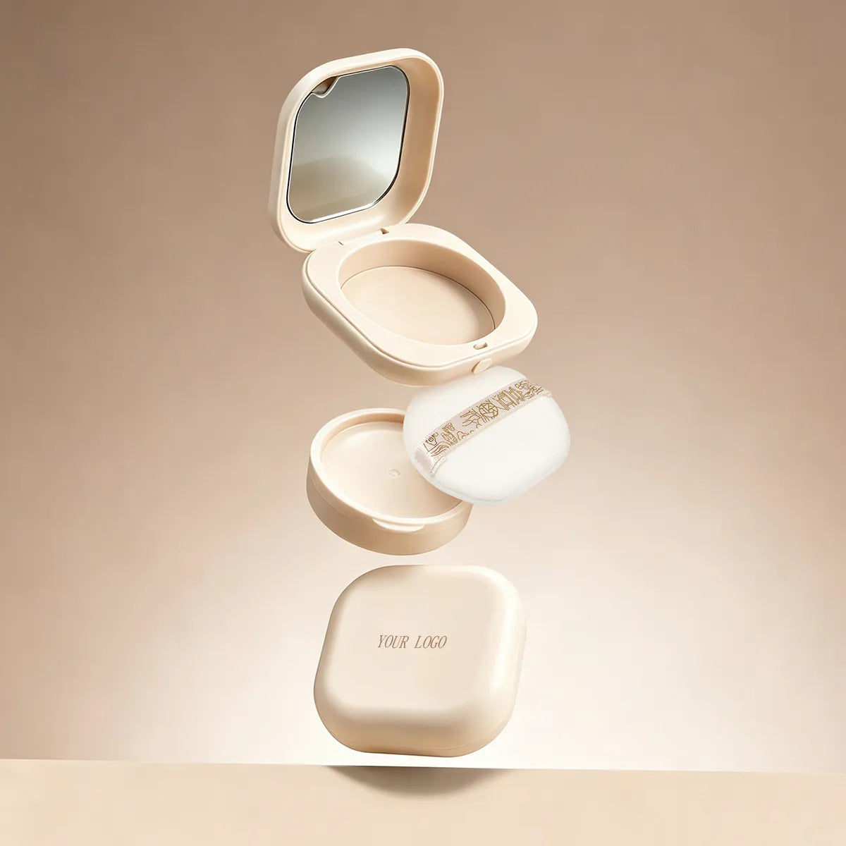 KAIYA loose powder compact case with mirror, puff and inner powder compartment for portable makeup packaging