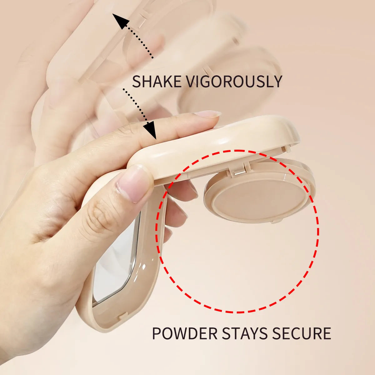 KAIYA loose powder container with silicone mesh designed to keep powder secure during shaking and portable use