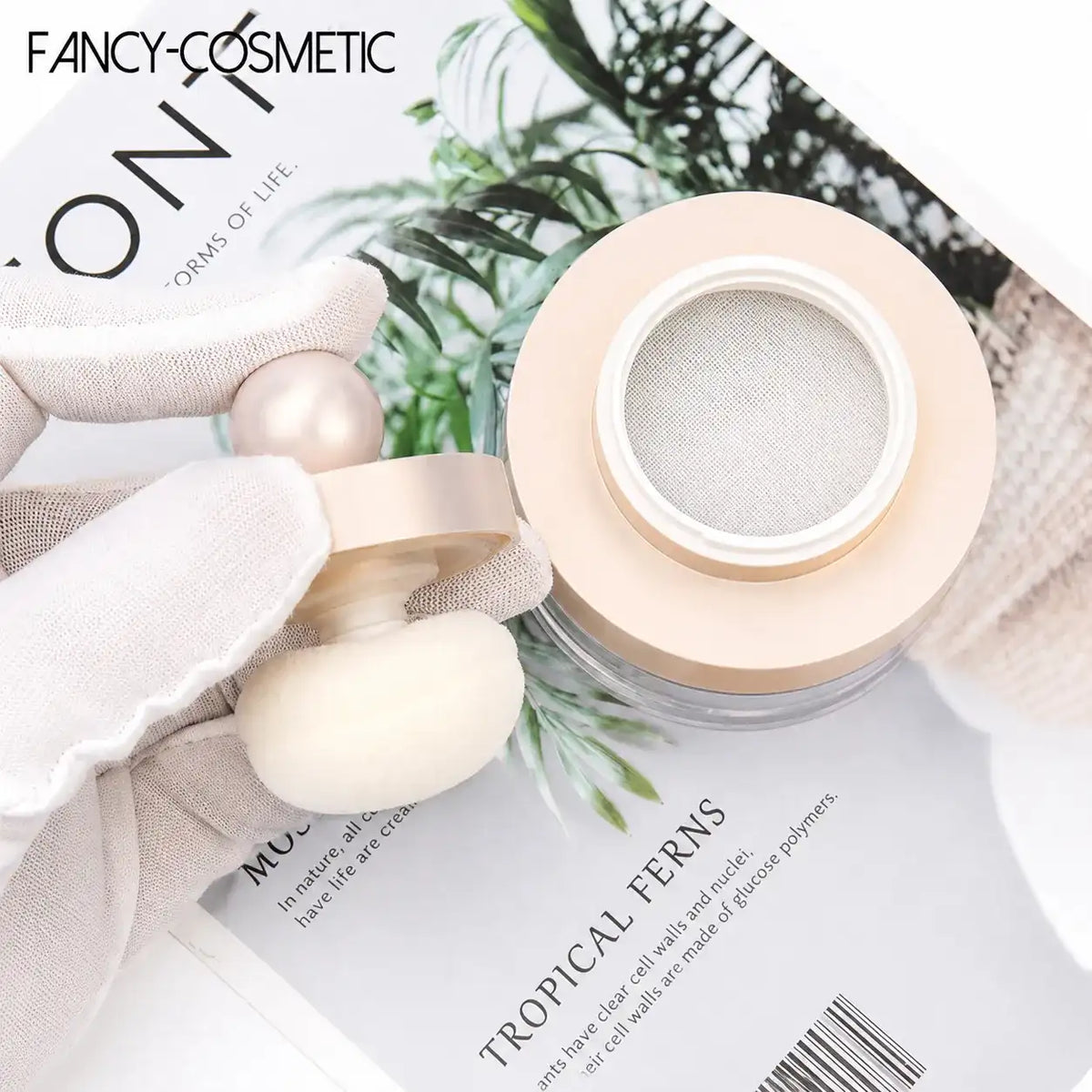 Loose powder container with sifter and puff, elegant loose powder case for controlled powder dispensing