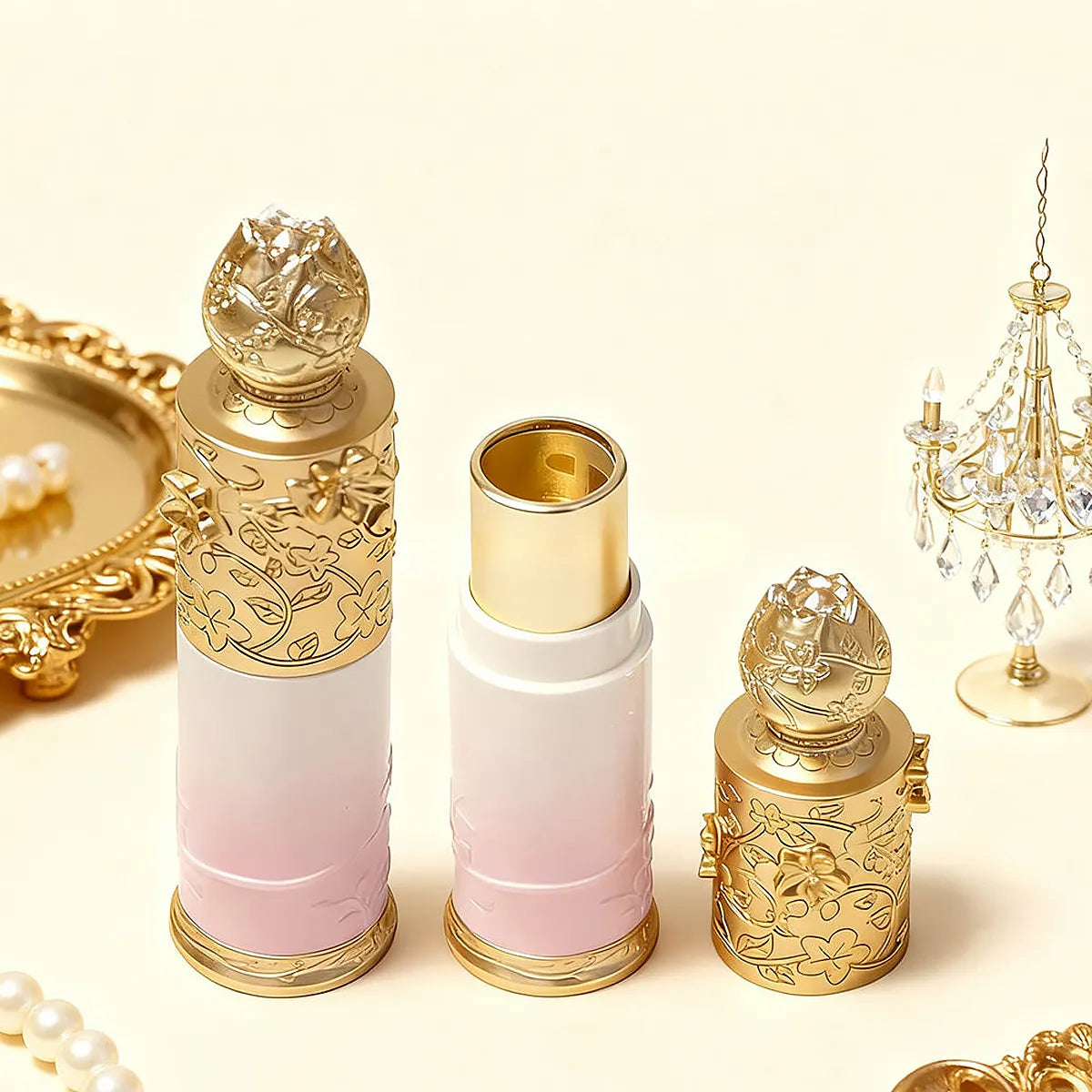 Kaiya luxury lipstick packaging with ornate decorative lipstick tubes