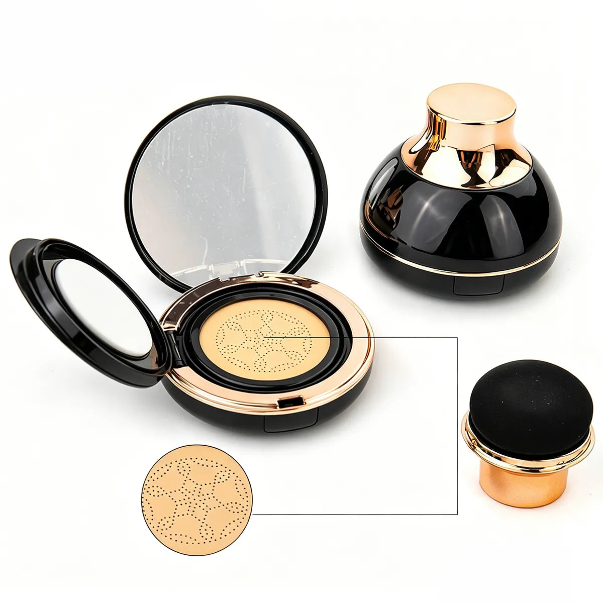 Kaiya luxury makeup packaging in a decorative cushion compact case