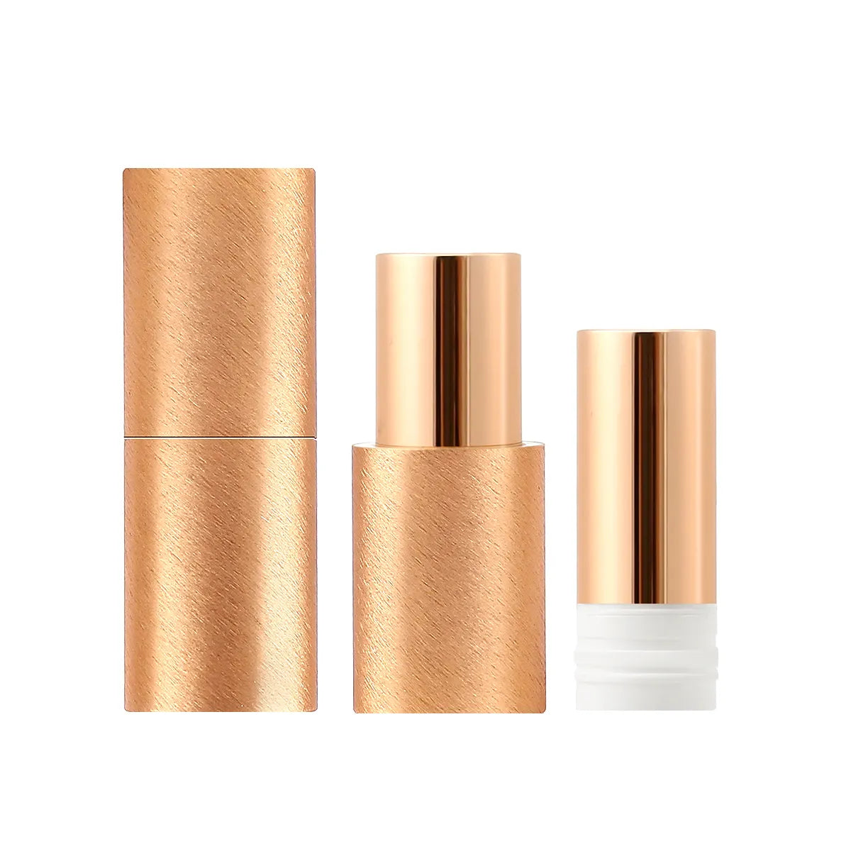 KAIYA magnetic replaceable aluminum cosmetic container with gold metallic outer case and removable inner stick component for solid makeup products