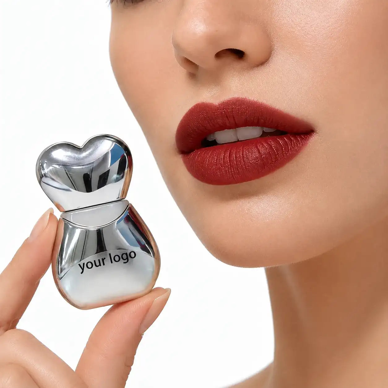 Matte liquid lipstick showing rich red color with a low-shine finish