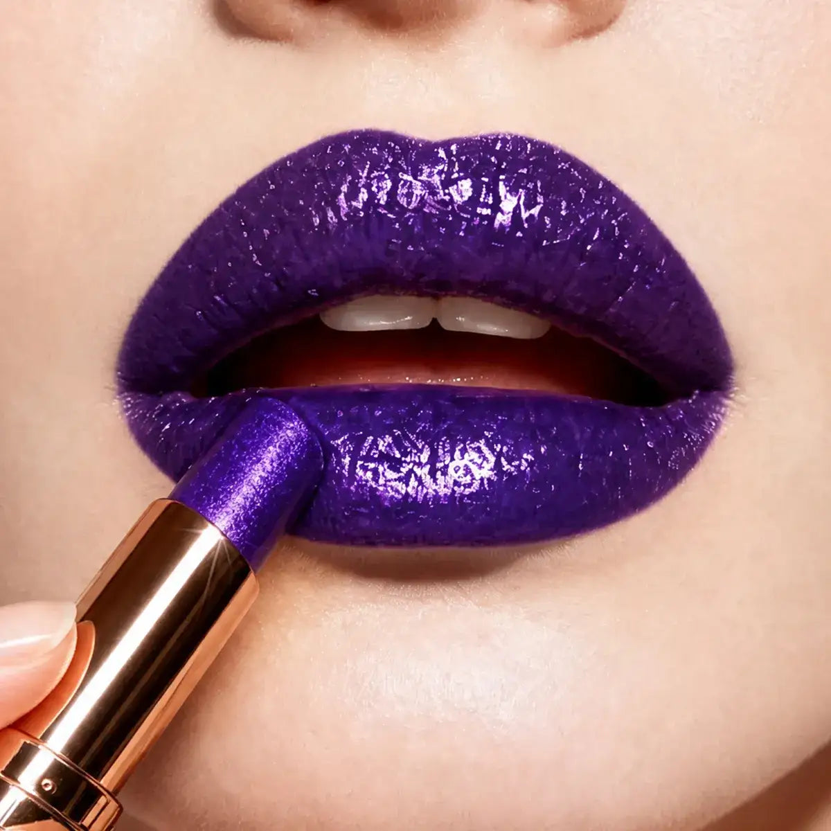 finish.webpKAIYA metallic lipstick with opaque purple color and a foil-like reflective finish