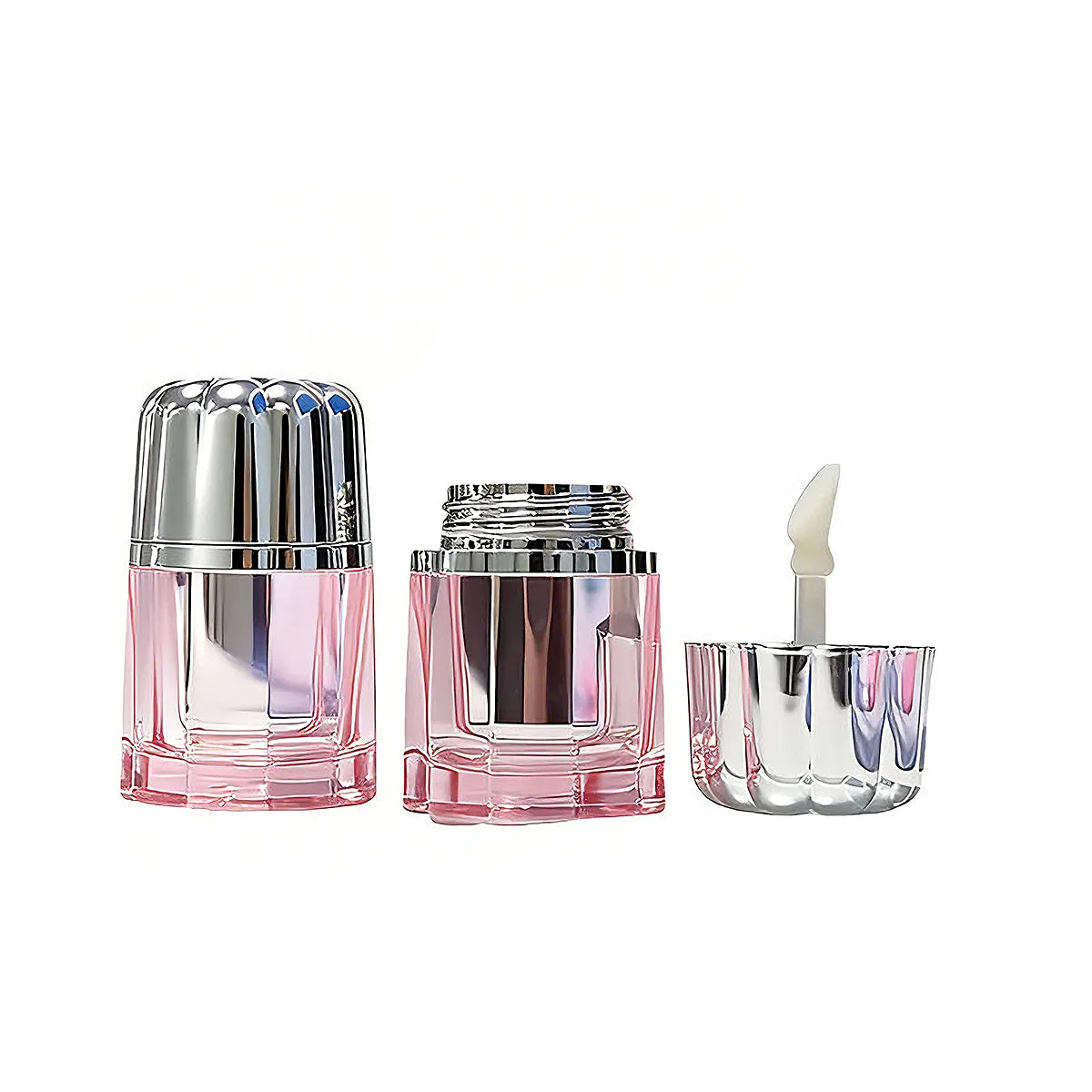 KAIYA mini lip gloss containers in clear pink design with applicator for small lip gloss, lip mask, or sample makeup packaging