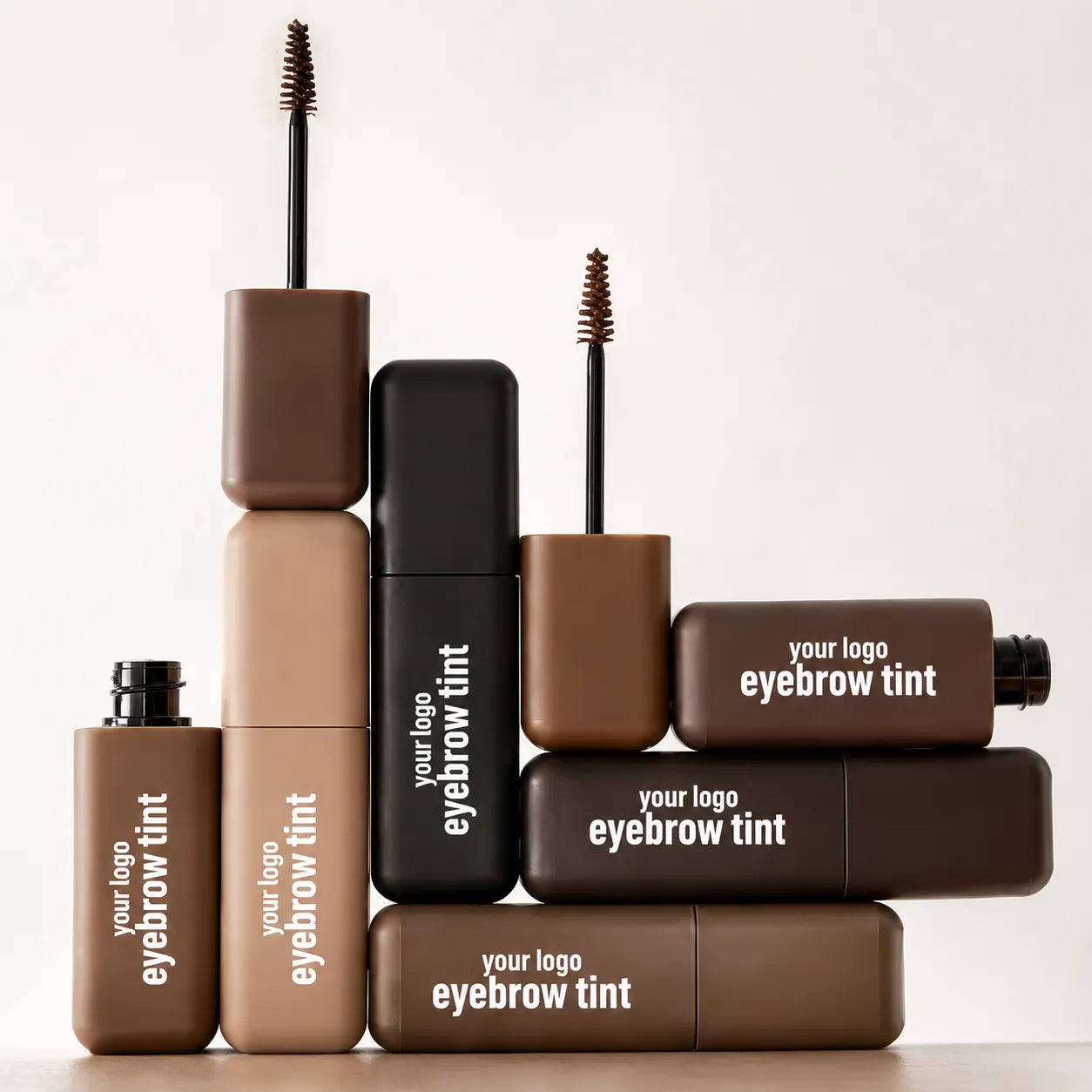 OEM cosmetics eye makeup products by KAIYA, featuring custom eyebrow gel and eyebrow tint packaging for beauty brands.