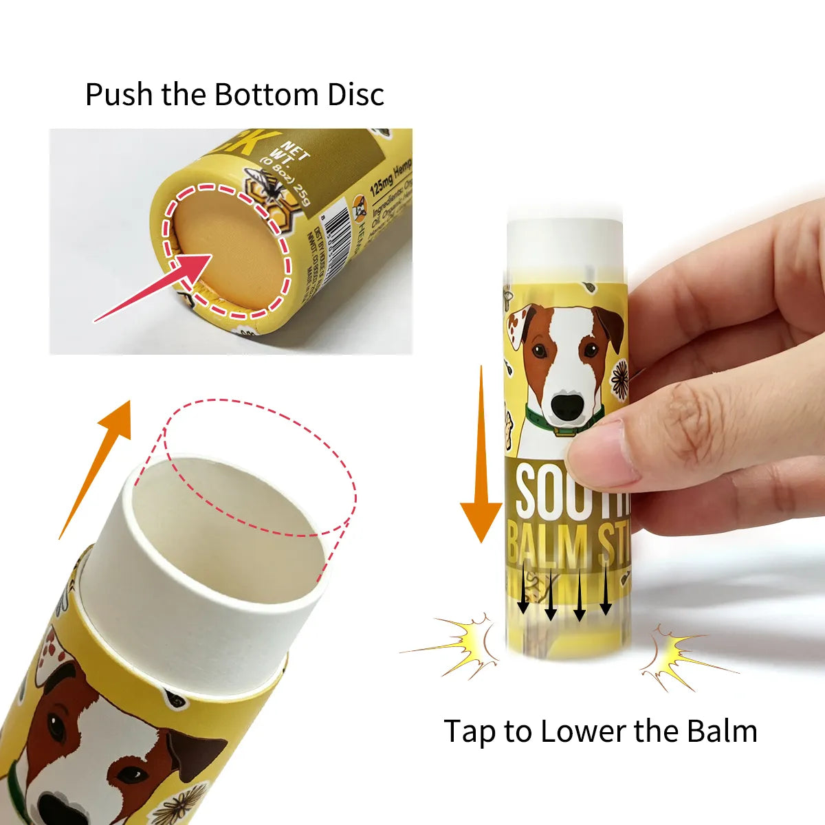Paperboard lip balm tubeswith a bottom push-up disc and tap-to-lower function, showing an all-paper lip balm packaging structure.