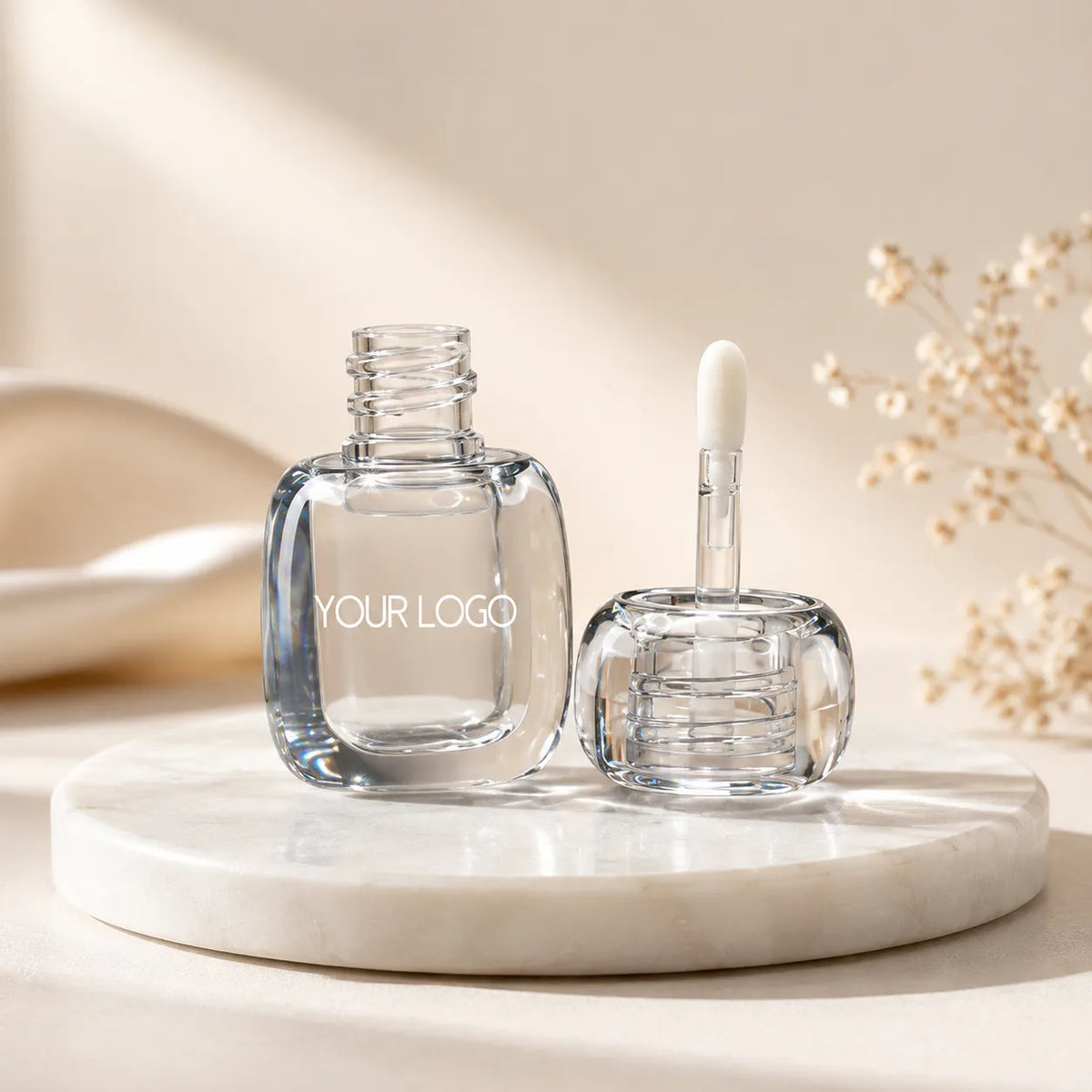 PETG small lip gloss containers with clear body and wand applicator for custom lip products