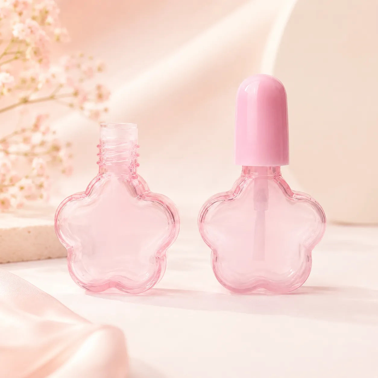 Kaiya pink nail polish bottle with a flower-shaped clear container design.