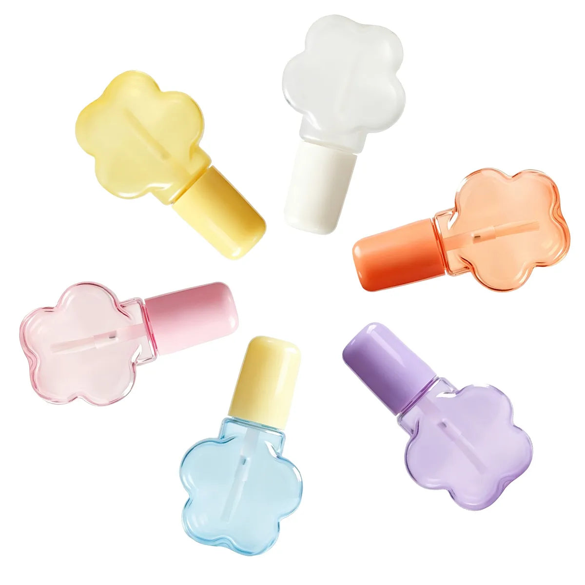 Kaiya nail polish bottle color options in pink purple blue yellow and white cap styles