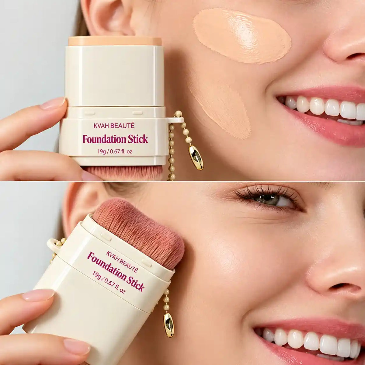 Private label foundation stick with integrated brush applicator for custom makeup foundation projects