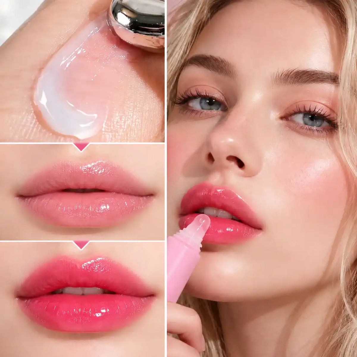 Private label tinted lip balm and color-changing lip product showing a clear formula developing into a pink lip tint.