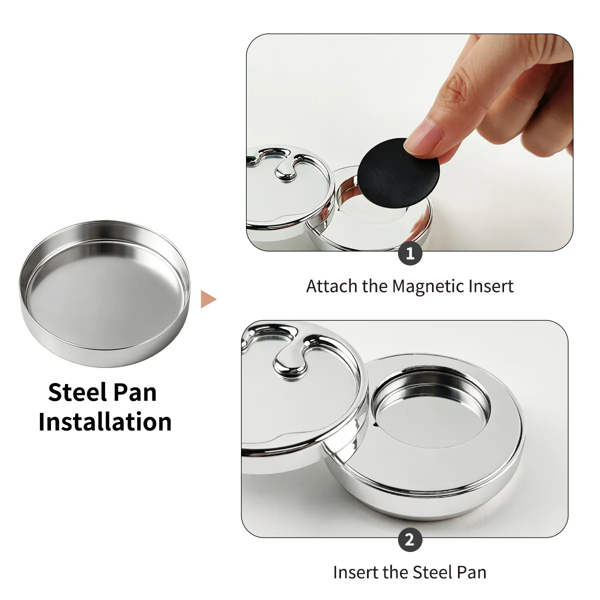 KAIYA refillable compact powder case with a magnetic insert and removable steel powder pan