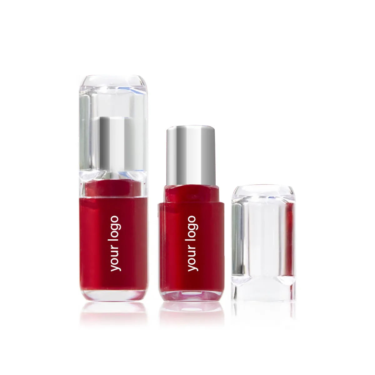 Kaiya square lipstick container for liquid lipstick containers in a clear and red design