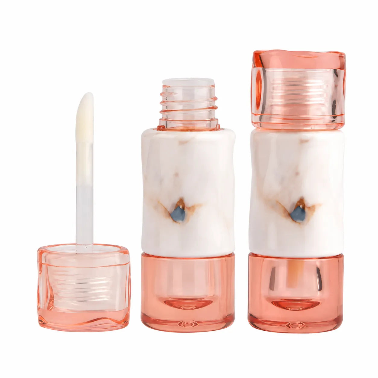 Kaiya transparent cosmetic packaging with clear plastic cosmetic containers, marble decoration, and custom surface finish options