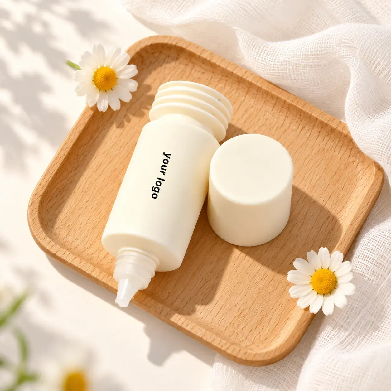 white sunscreen bottle for custom sunscreen packaging with soft applicator design