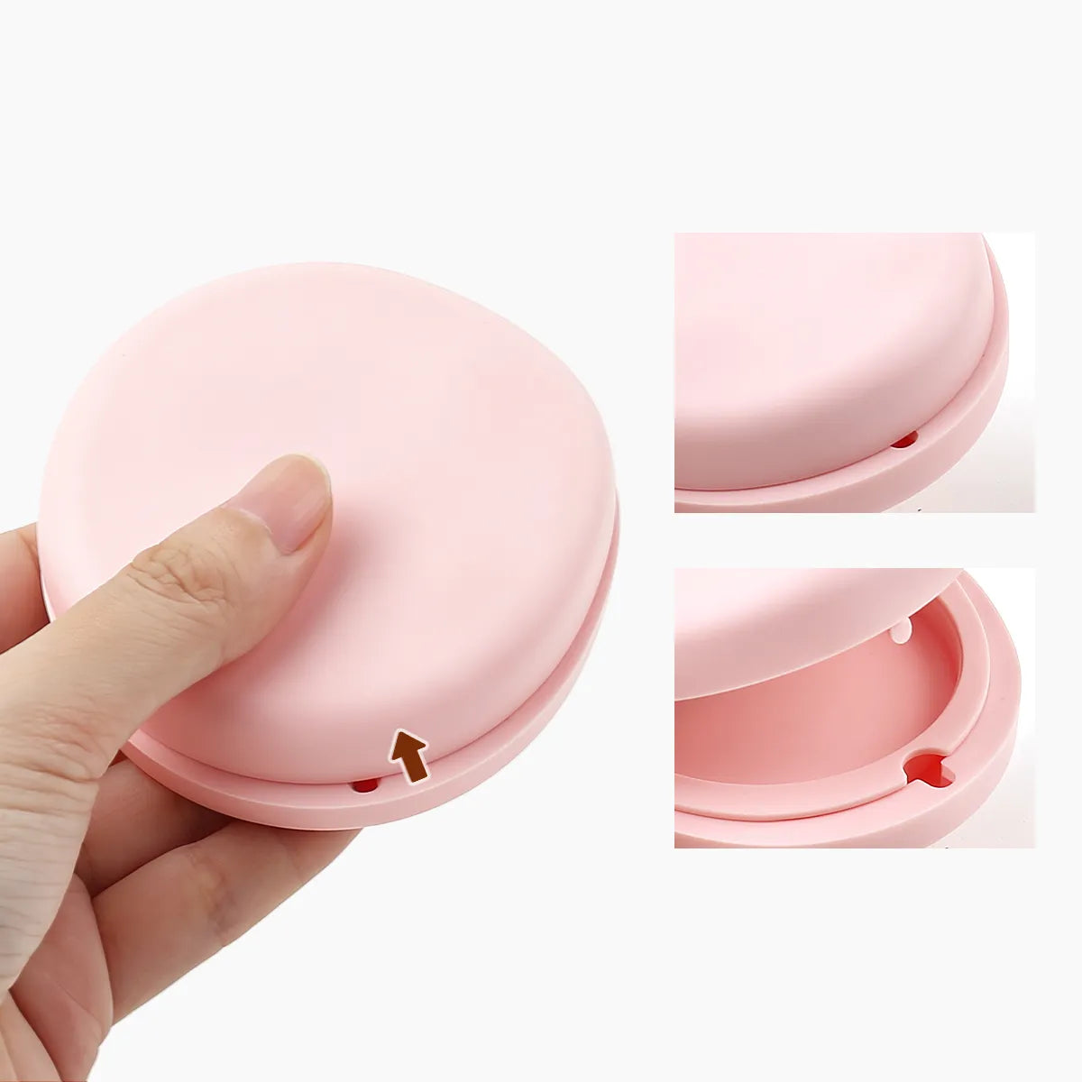 Pressed powder compact case with one-hand slide-open design for blush, contour, and powder products.