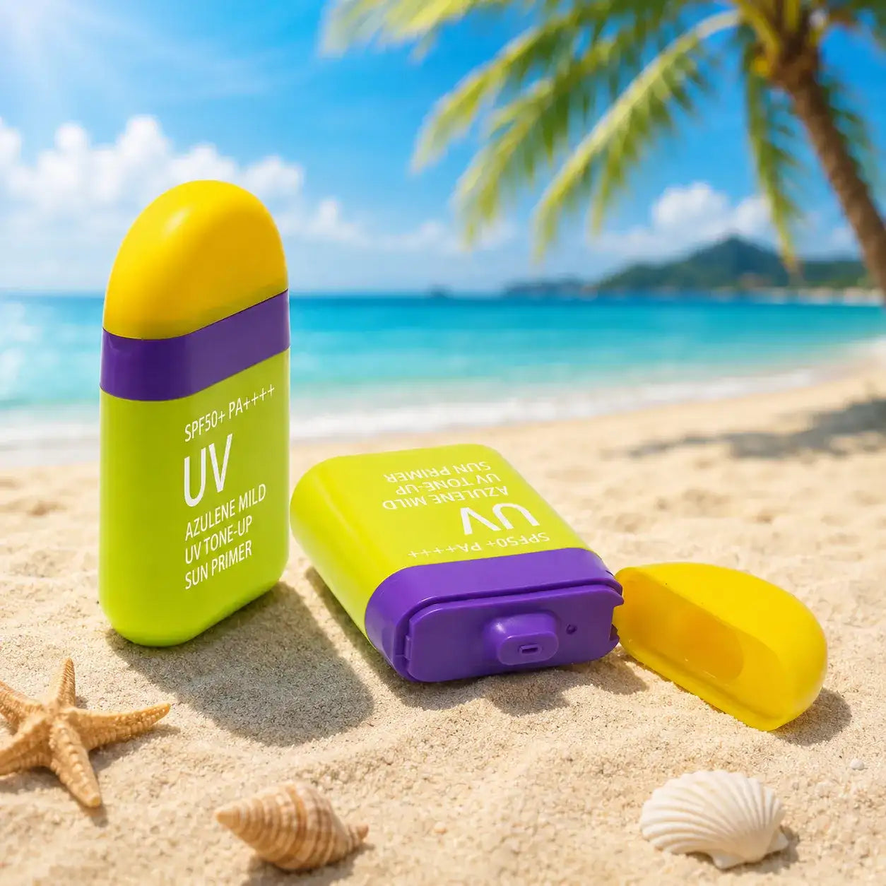 Sunscreen packaging with UV stick container and removable cap by KAIYA